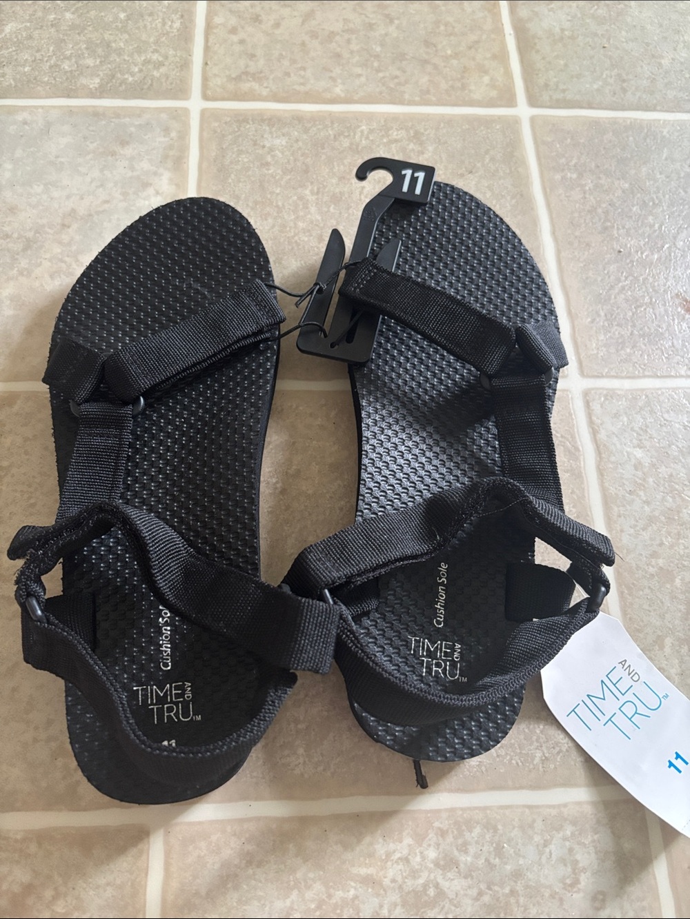 Time and Tru Black Strappy Comfort Sandals - Picture 4 of 6